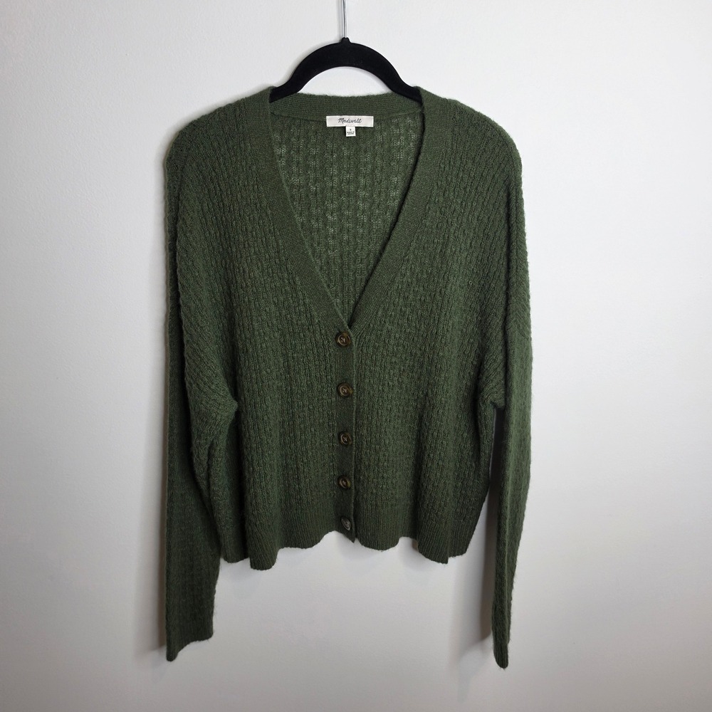 Madewell Cardigan Womens Small Green Alpaca Blend Textured V-Neck Button Front